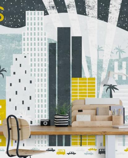 white, blue and yellow city abstract of LA wallpaper white, blue and yellow city abstract of LA wallpaper