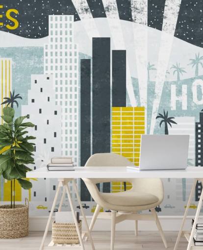 vit, blå och gul stad abstrakt av LA tapeter vit, blå och gul stad abstrakt av LA tapeter