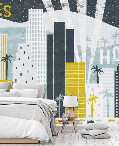 weiße, blaue und gelbe Stadtzusammenfassung von LA Wallpaper weiße, blaue und gelbe Stadtzusammenfassung von LA Wallpaper