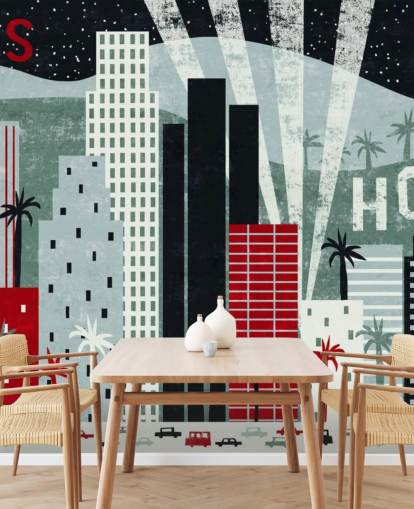 red customisable LA wallpaper mural called Hey Los Angeles Red by Michael Mullan red customisable LA wallpaper mural called Hey Los Angeles Red by Michael Mullan