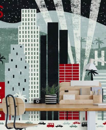 red customizable LA wallpaper mural called Hey Los Angeles Red by Michael Mullan