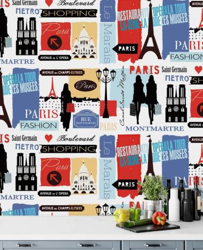 Paris Life Pattern Wall Mural Paris Life Pattern Wall Mural