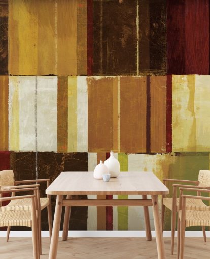 Papier peint ligné marron, rouge et vert
