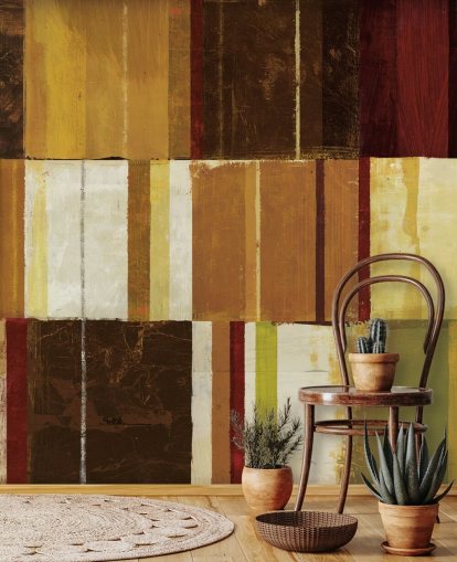 Brown, Red and Green Lined Wallpaper