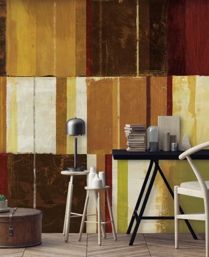 Brown, Red and Green Lined Wallpaper