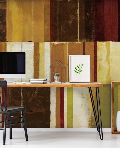 Papel pintado rayado marrón, rojo y verde