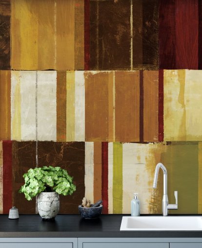 Papel pintado rayado marrón, rojo y verde