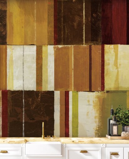 Papier peint ligné marron, rouge et vert