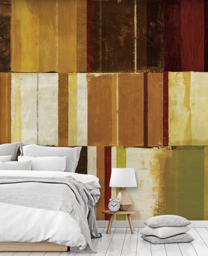 Papier peint ligné marron, rouge et vert