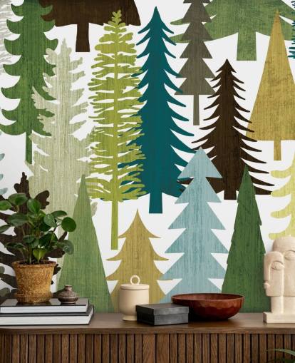 Papel pintado con estampado de bosque abstracto