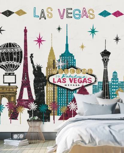 senap, vinröd, blågrön och svart abstrakt av Las Vegas tapeter