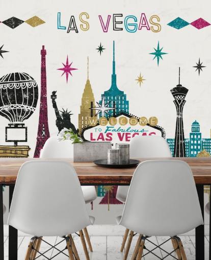 Senf, Burgund, Blaugrün und Schwarz Zusammenfassung der Las Vegas-Tapete