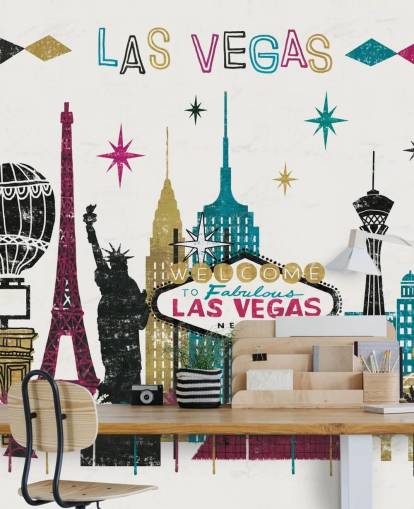 sennep, bordeaux, krikand og sort abstrakt af las vegas tapet