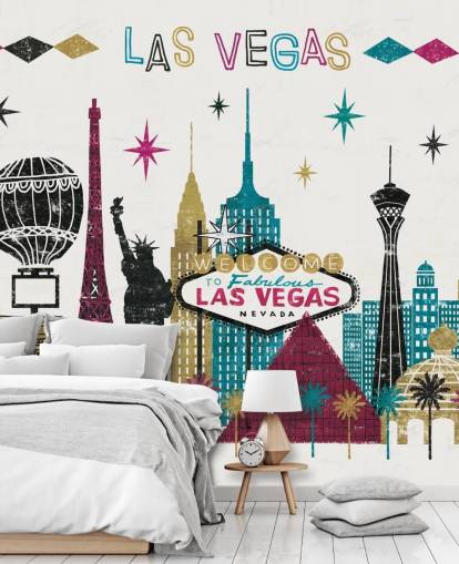 sennep, bordeaux, krikand og sort abstrakt af las vegas tapet