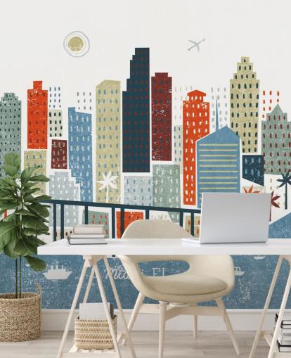 red, blue and white cityscape abstract of Miami wallpaper red, blue and white cityscape abstract of Miami wallpaper