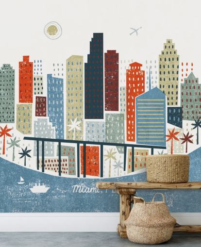 résumé de paysage urbain rouge, bleu et blanc de Miami papier peint résumé de paysage urbain rouge, bleu et blanc de Miami papier peint