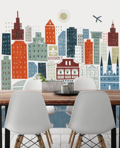 blue and red abstract cityscape of new orleans wallpaper