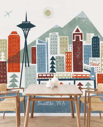 white, red, maroon and blue abstract seattle city wallpaper