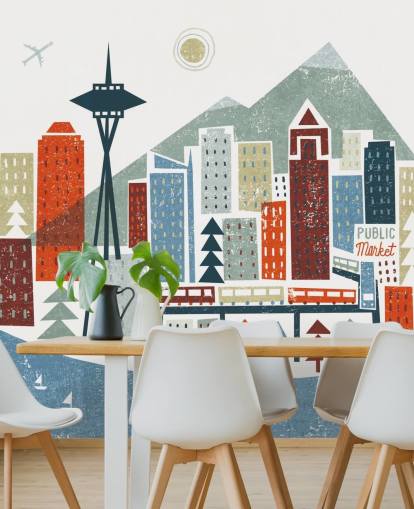 white, red, maroon and blue abstract seattle city wallpaper