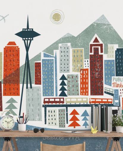 vit, röd, rödbrun och blå abstrakt Seattle city tapeter vit, röd, rödbrun och blå abstrakt Seattle city tapeter