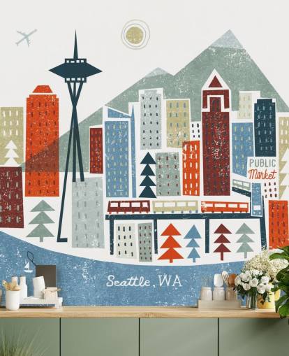 valkoinen, punainen, kastanjanruskea ja sininen abstrakti seattle kaupunki tapetti valkoinen, punainen, kastanjanruskea ja sininen abstrakti seattle kaupunki tapetti