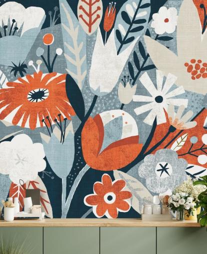 Rød, Blå og Hvit Floral Bakgrunn Rød, Blå og Hvit Floral Bakgrunn