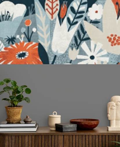 Rote, blaue und weiße Blumentapete