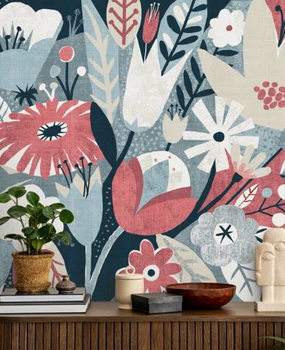 Blå, Rød og Hvit Floral Bakgrunn Blå, Rød og Hvit Floral Bakgrunn