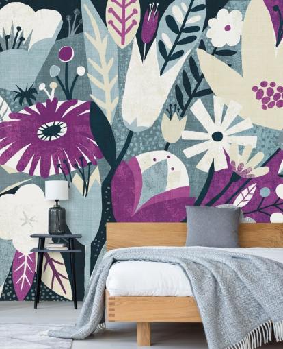 Purple, White and Blue Floral Wallpaper Purple, White and Blue Floral Wallpaper