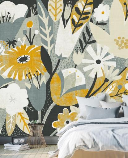 mustard,blue and white floral pattern wallpaper mustard,blue and white floral pattern wallpaper