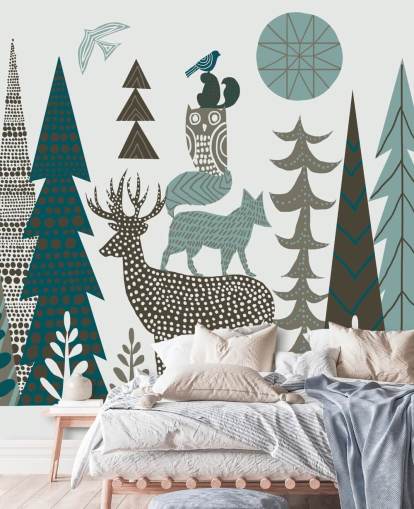 Decorazione murale astratta con fauna selvatica di montagna