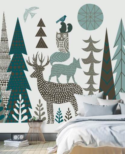 Abstract Mountain Wildlife Wall Mural