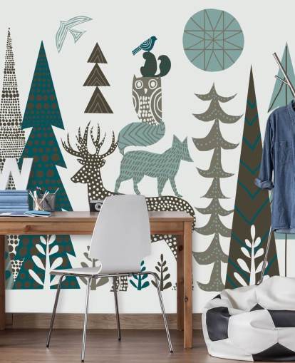 Abstract Mountain Wildlife Wall Mural