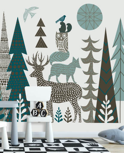 Abstract Mountain Wildlife Wall Mural Abstract Mountain Wildlife Wall Mural