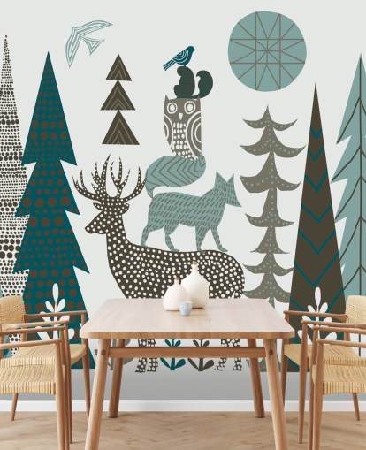 Abstrakti Mountain Wildlife -seinämaalaus