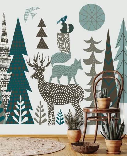 Abstrakt Fjell Wildlife Veggmaleri