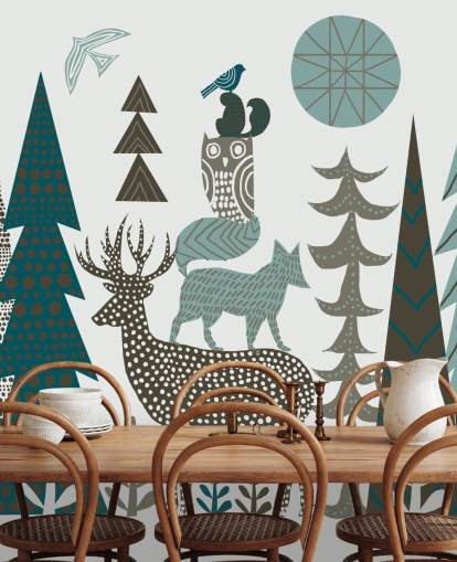 Abstract Mountain Wildlife Wall Mural