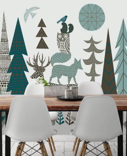 Abstract Mountain Wildlife Wall Mural