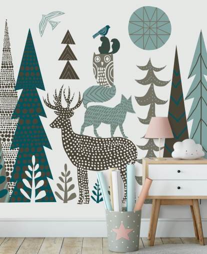 Abstract Mountain Wildlife Wall Mural