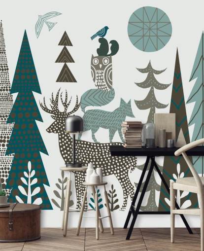 Decorazione murale astratta con fauna selvatica di montagna