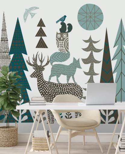 Abstract Mountain Wildlife Wall Mural