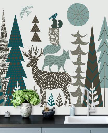 Abstrakt Fjell Wildlife Veggmaleri