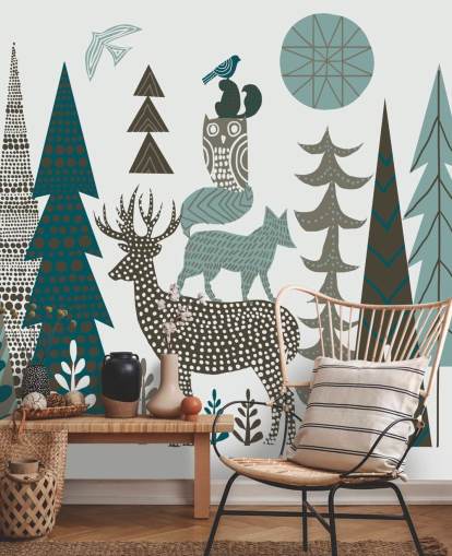 Abstract Mountain Wildlife Wall Mural