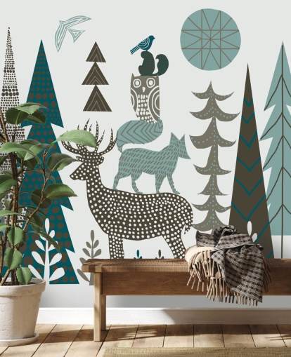 Abstract Mountain Wildlife Wall Mural