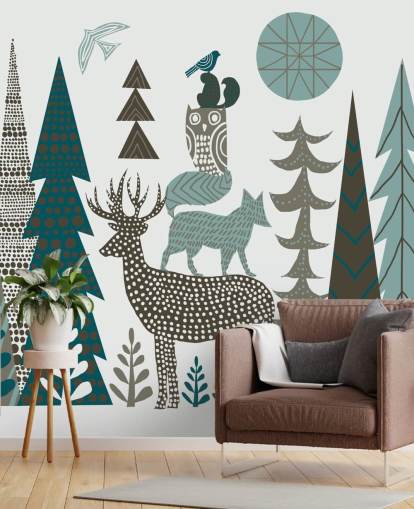 Abstract Mountain Wildlife Wall Mural