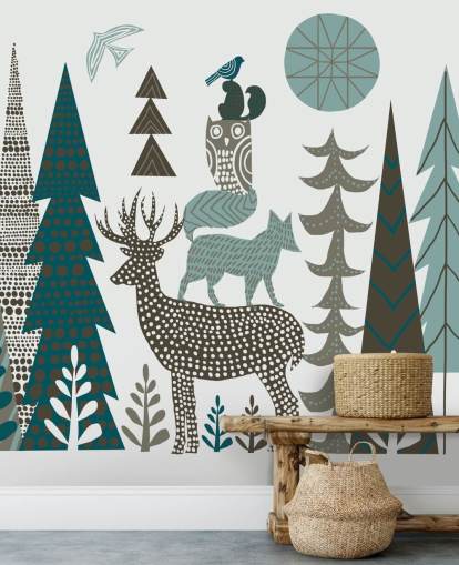 Abstract Mountain Wildlife Wall Mural