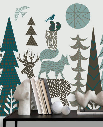 Decorazione murale astratta con fauna selvatica di montagna