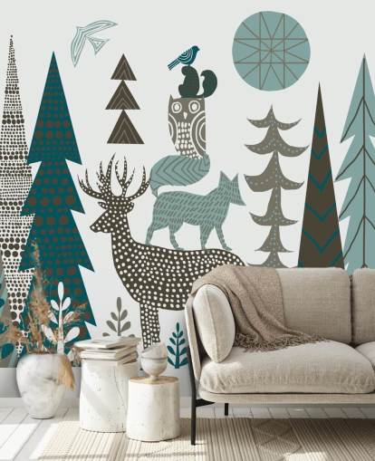 Decorazione murale astratta con fauna selvatica di montagna