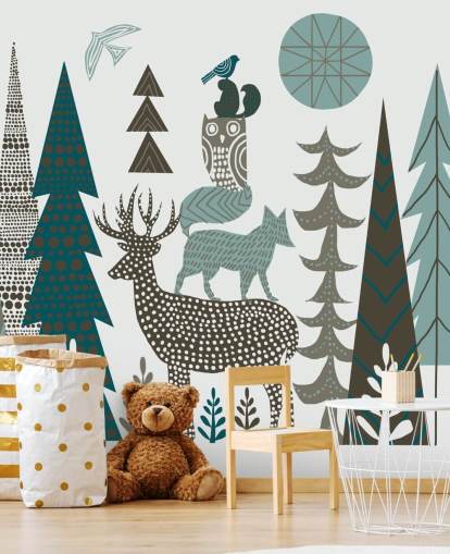 Abstrakt Mountain dyreliv vægmaleri