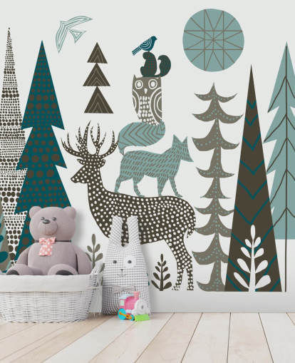Abstract Mountain Wildlife Wall Mural